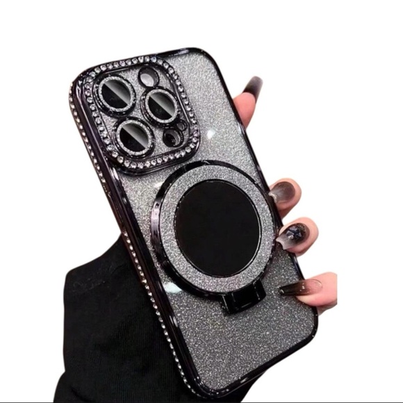 Black Glitter iPhone 14 Pro Max Case with Ring Holder - Picture 1 of 7